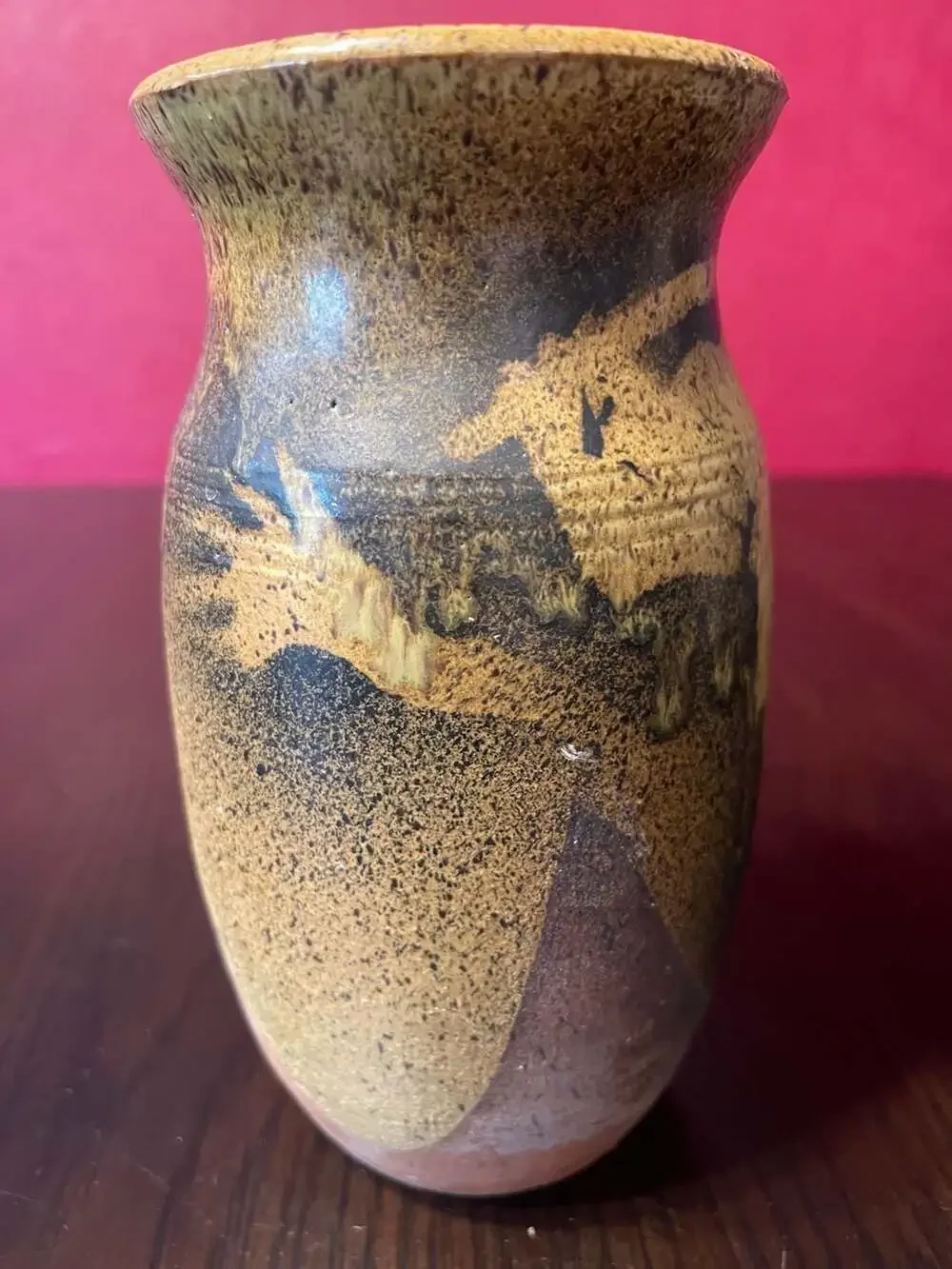 Vintage Hand-Thrown Studio Pottery Vase with Earthy Drip Glaze, Signed K. Brumle